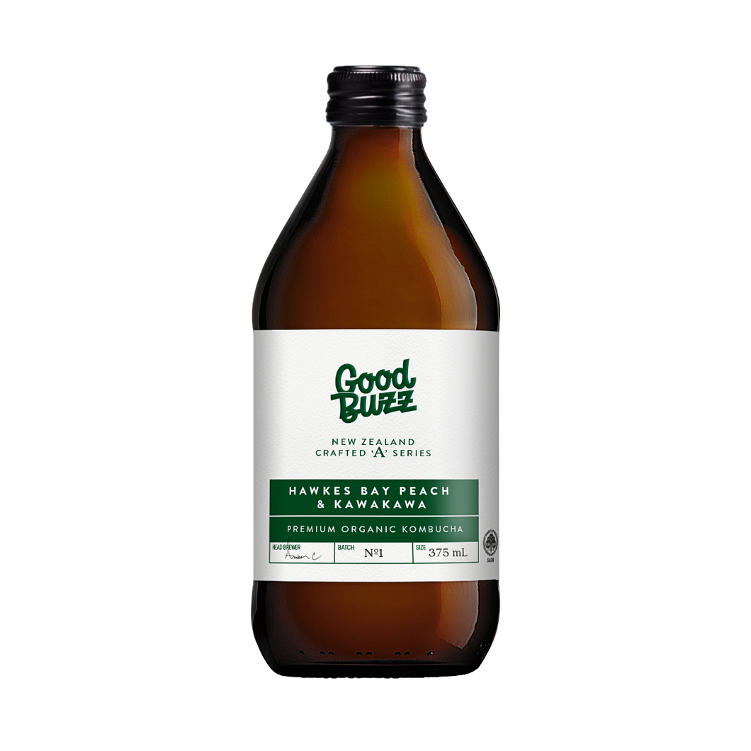 Hawkes Bay Peach & Kawakawa Kombucha 375mL 12-Pack