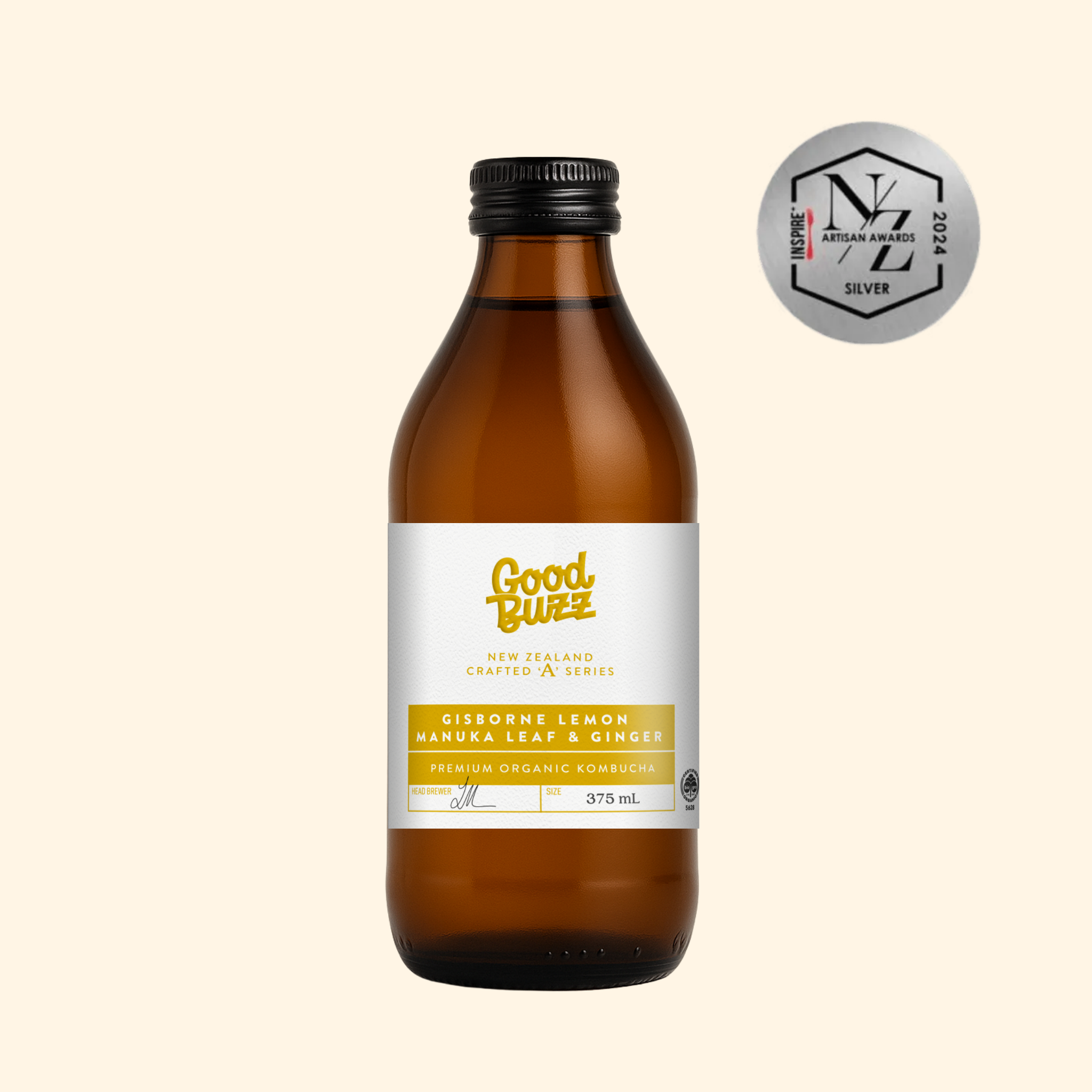 Gisborne Lemon Manuka Leaf & Ginger Kombucha 375mL 12-Pack