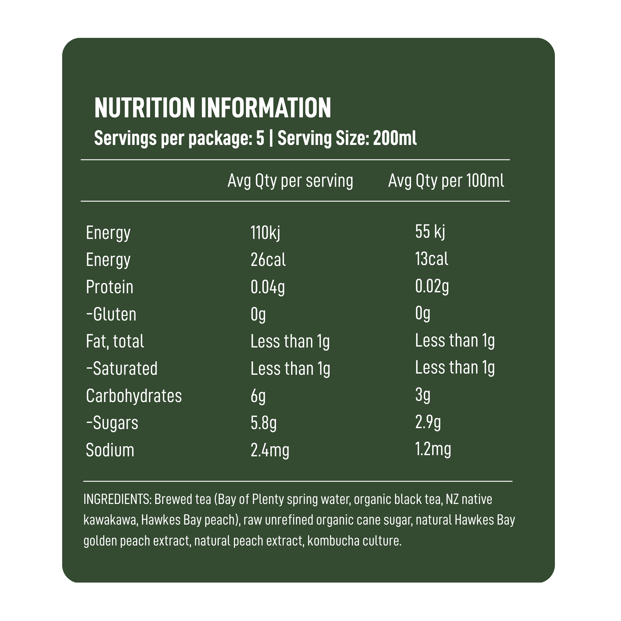 Hawkes Bay Peach & Kawakawa Kombucha 1L - 6pack