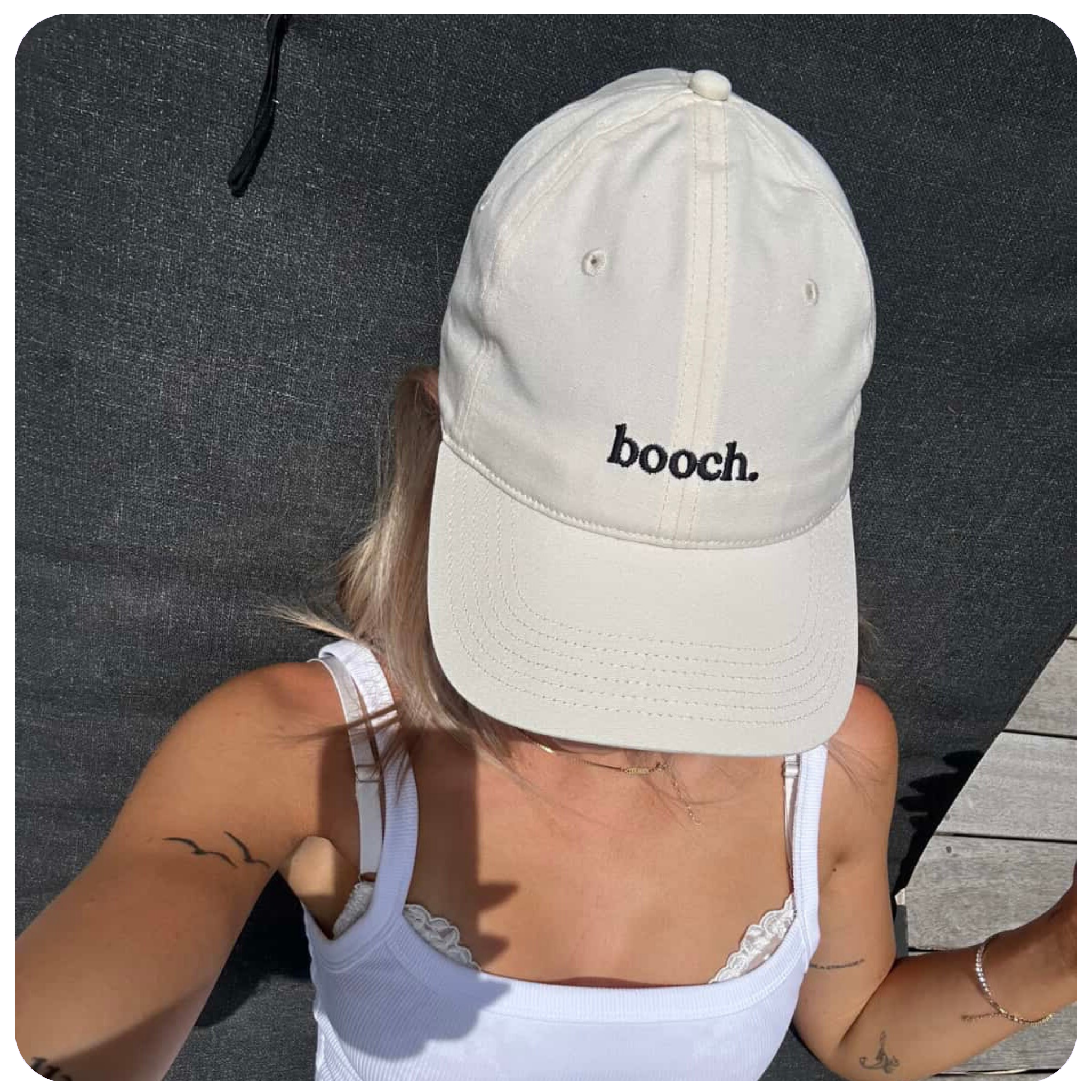 White Good Buzz booch branded cap.