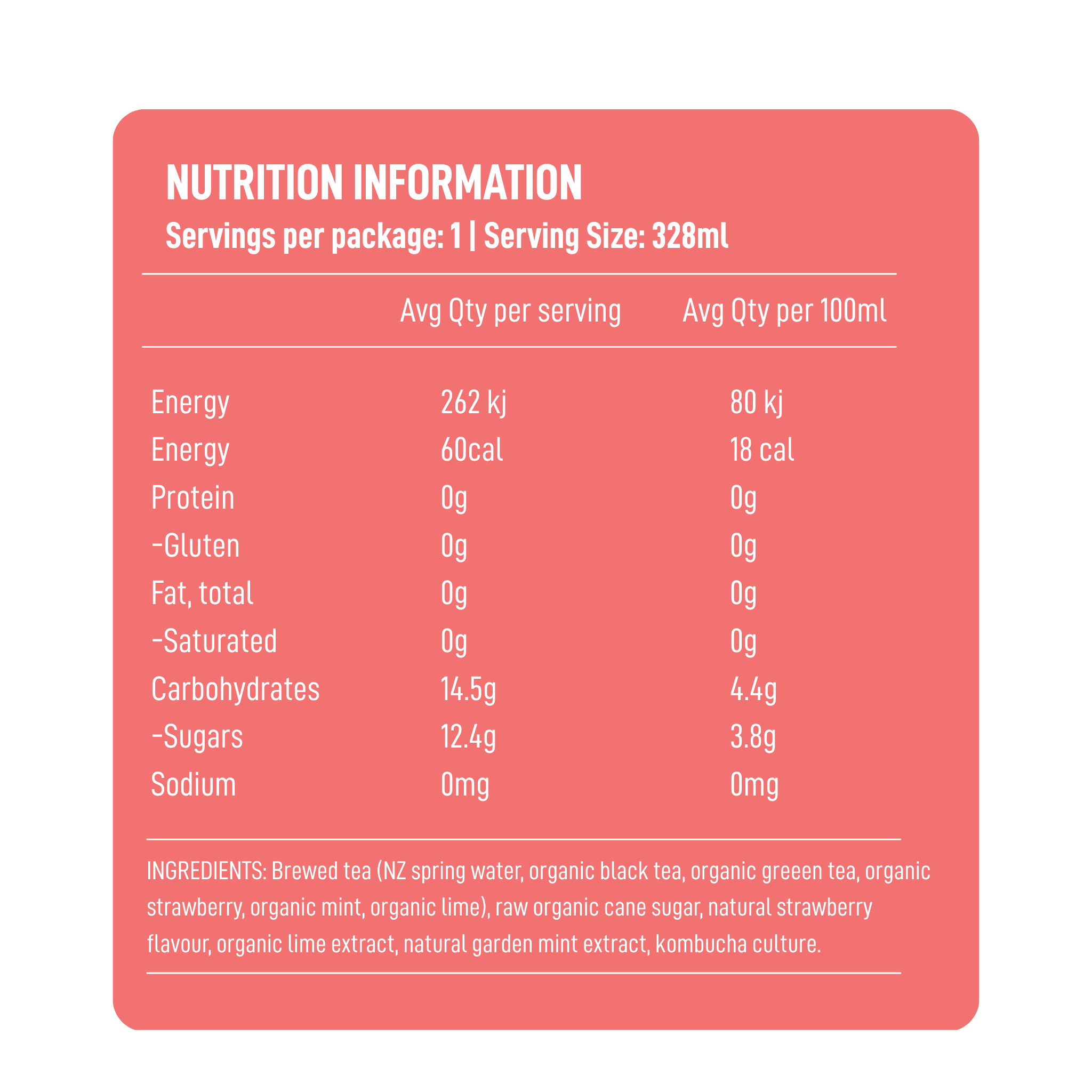 Strawberry Lime Mint Kombucha 328ml 12-pack