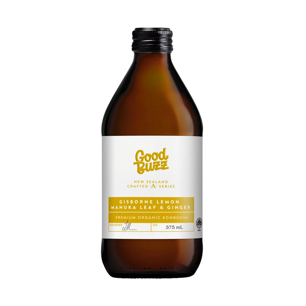Gisborne Lemon Manuka Leaf & Ginger Kombucha 375mL 12-Pack