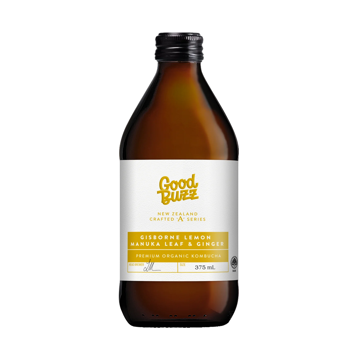 Gisborne Lemon Manuka Leaf & Ginger Kombucha 375mL 12-Pack